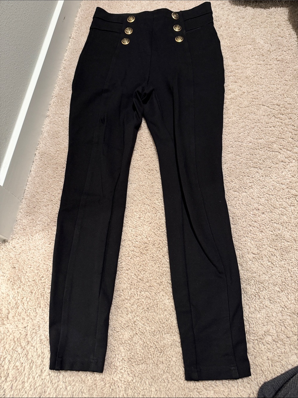 Zara Black Skinny Sailor-Style Pants with Gold Buttons